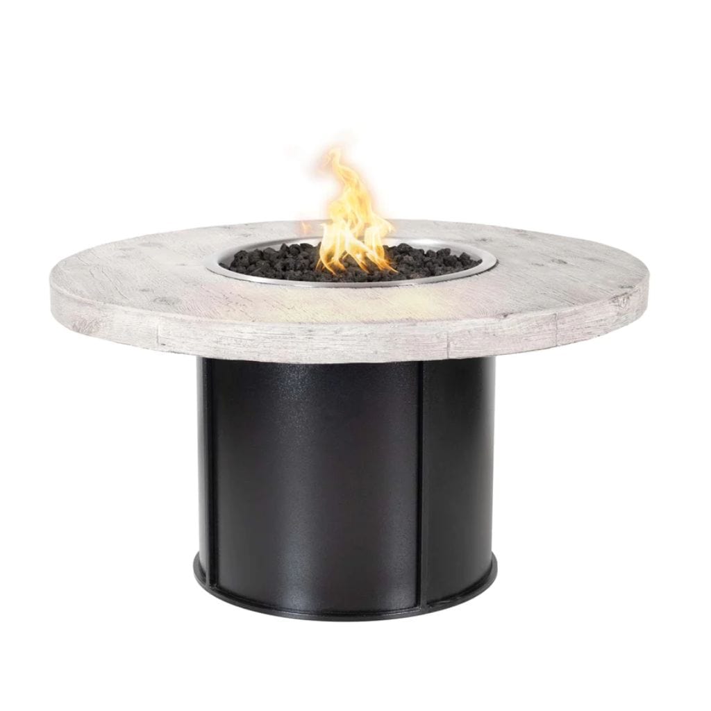 The Outdoor Plus 43" Fresno Wood Grain Concrete Top Round Fire Pit Table - 12V Electronic