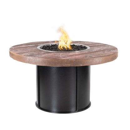 The Outdoor Plus 43" Fresno Wood Grain Concrete Top Round Fire Pit Table - Flame Sense with Spark
