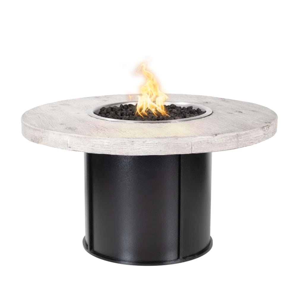 The Outdoor Plus 43" Fresno Wood Grain Concrete Top Round Fire Pit Table - Flame Sense with Spark