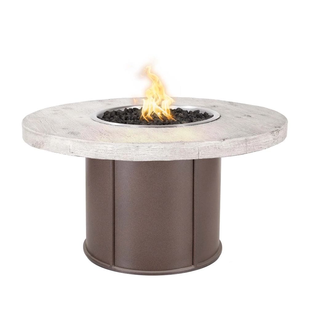 The Outdoor Plus 43" Fresno Wood Grain Concrete Top Round Fire Pit Table - Match Lit