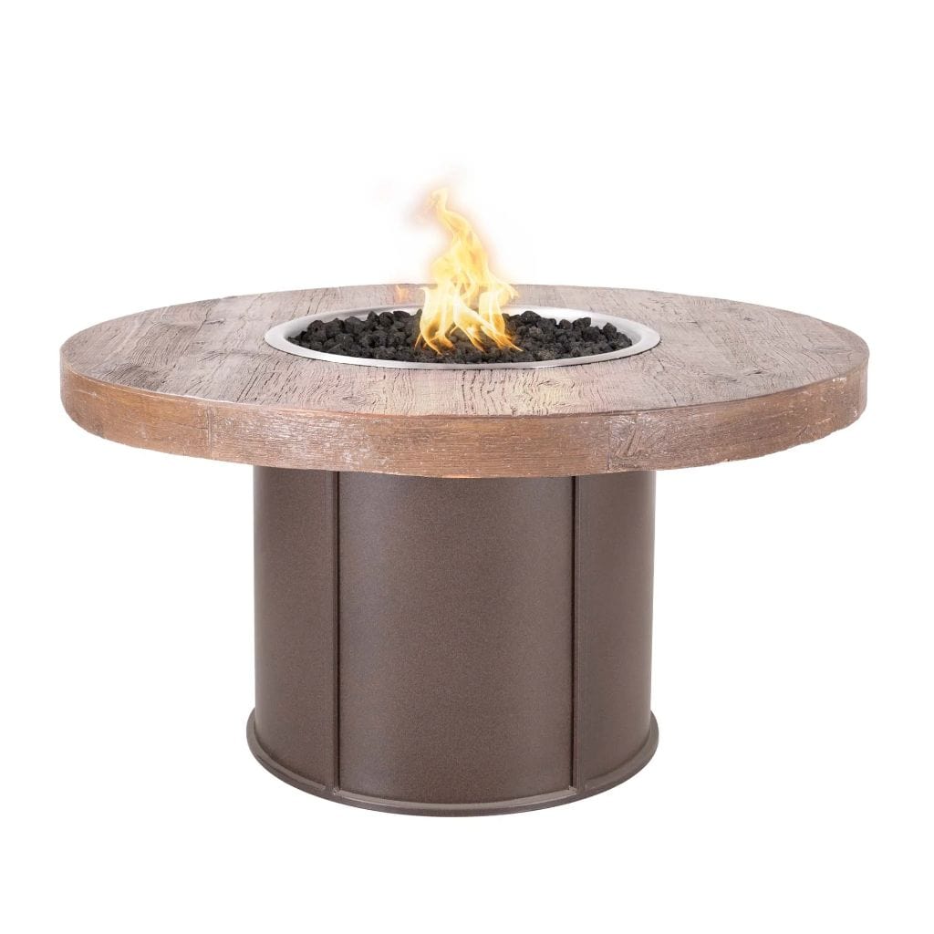 The Outdoor Plus 43" Fresno Wood Grain Concrete Top Round Fire Pit Table - Match Lit with Flame Sense System