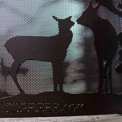 The Outdoor Plus 46" Outback Deer Country GFRC Top and Powdered Steel Base Round Liquid Propane Fire Table - 12V Electronic