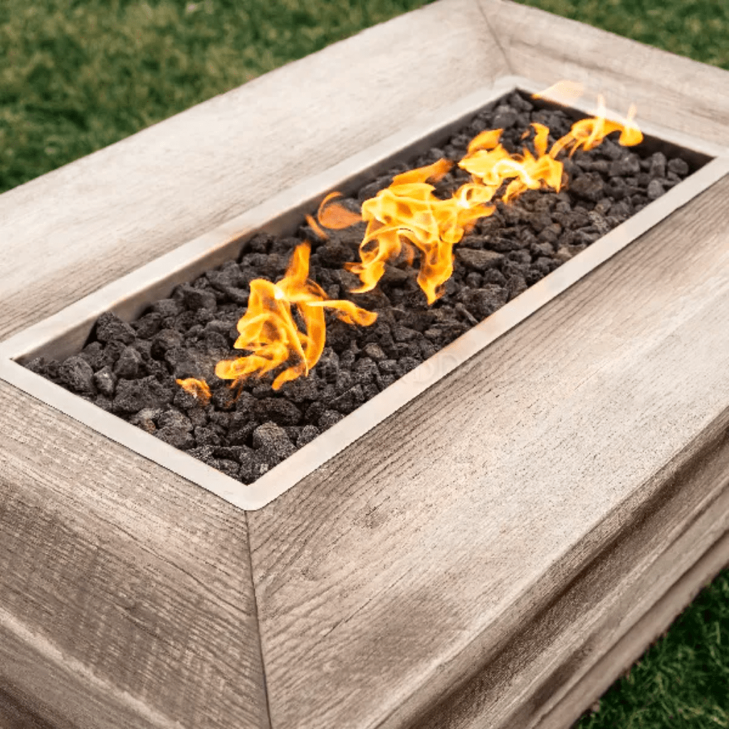 The Outdoor Plus 48" Plymouth GFRC Wood Grain Concrete Rectangle Gas Fire Pit - 16" tall