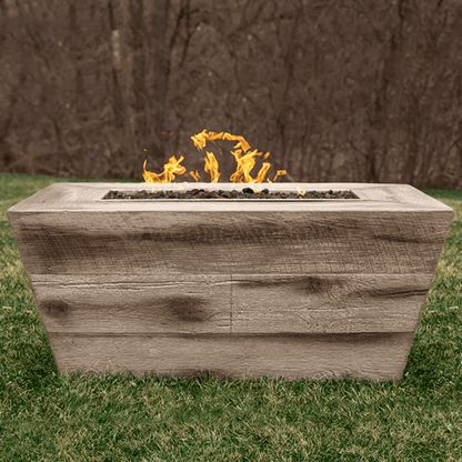 The Outdoor Plus 48" Plymouth GFRC Wood Grain Concrete Rectangle Gas Fire Pit - 24" tall