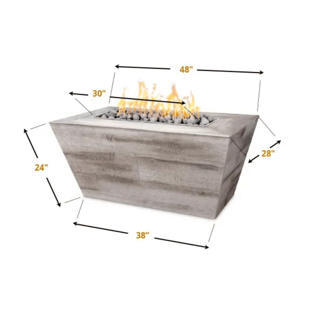 The Outdoor Plus 48" Plymouth GFRC Wood Grain Concrete Rectangle Gas Fire Pit - 24" tall