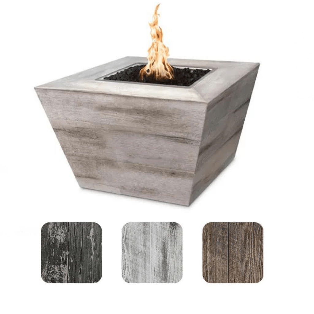 The Outdoor Plus 48" Plymouth GFRC Wood Grain Concrete Square Gas Fire Pit - 24" tall