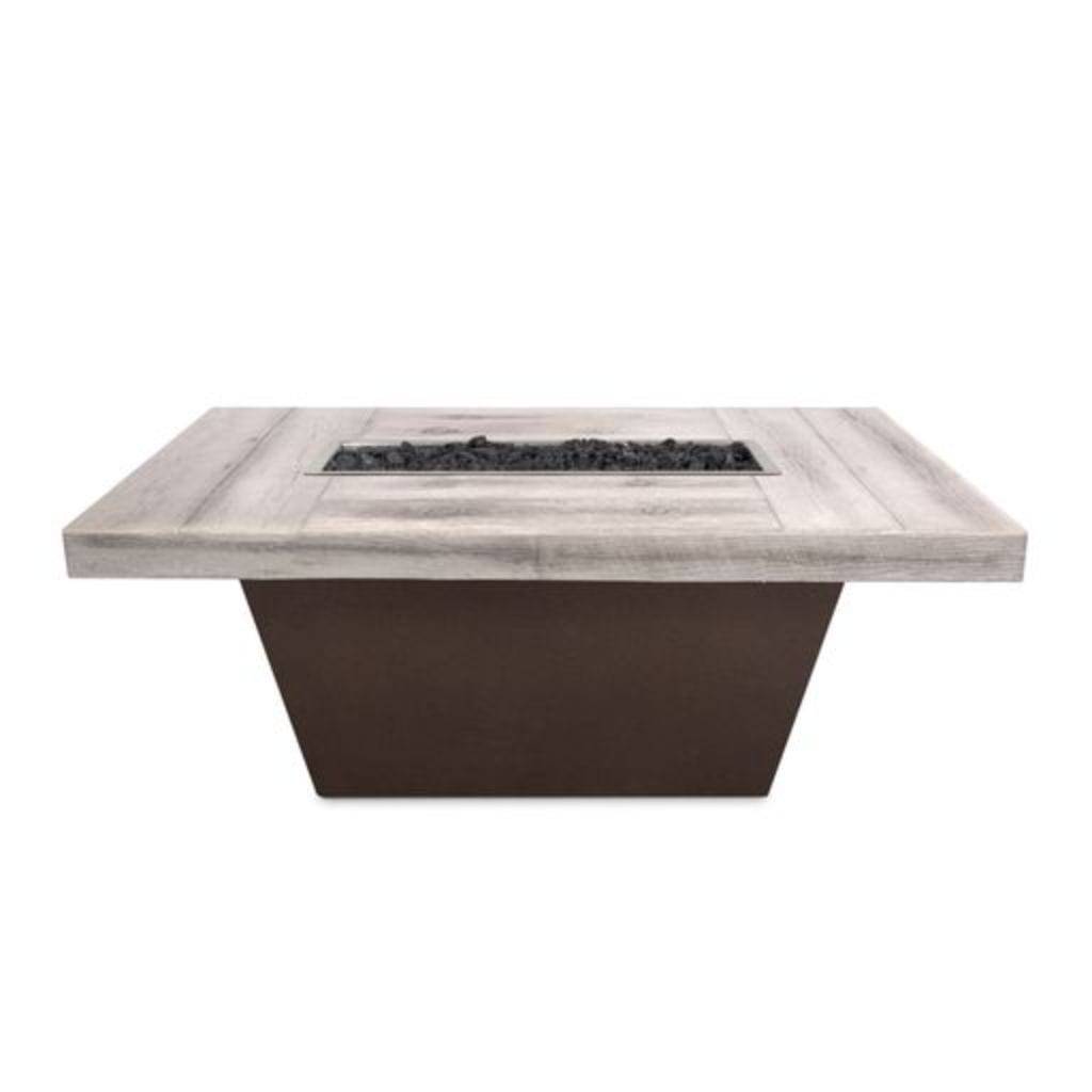 The Outdoor Plus 48" Tacoma Wood Grain Concrete Top Rectangle Fire Pit Table - Flame Sense with Spark