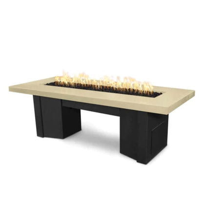 The Outdoor Plus 60" Alameda GFRC Metallic/Rustic Concrete Top Rectangle Liquid Propane Fire Pit Table - Flame Sense with Spark
