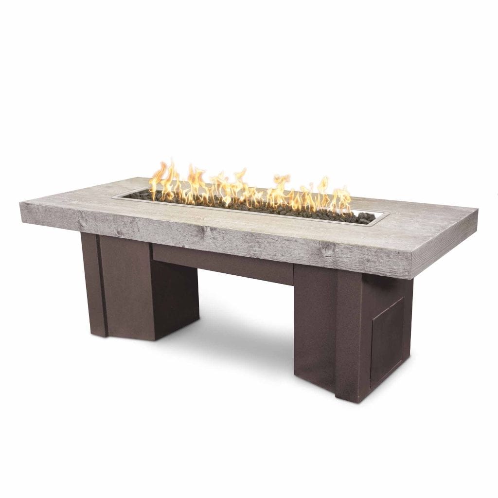 The Outdoor Plus 60" Alameda GFRC Wood Grain Concrete Top Rectangle Fire Pit Table - 110V Electronic