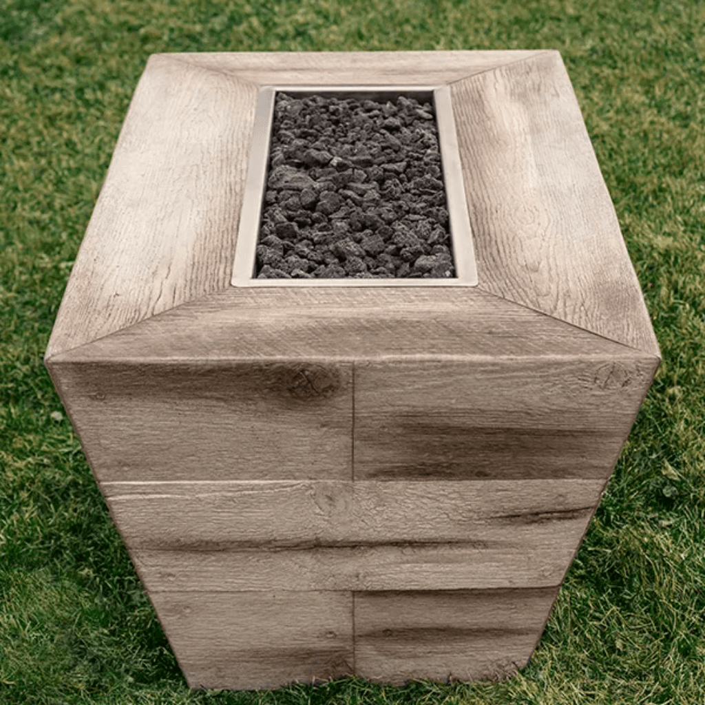 The Outdoor Plus 60" Plymouth GFRC Wood Grain Concrete Rectangle Gas Fire Pit - 24" tall