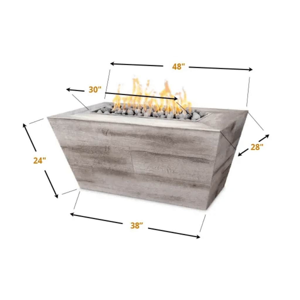 The Outdoor Plus 60" Plymouth GFRC Wood Grain Concrete Rectangle Gas Fire Pit - 24" tall