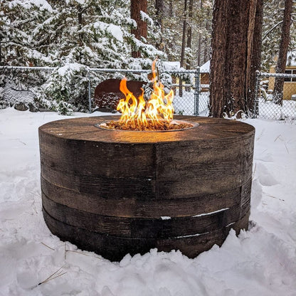 The Outdoor Plus 60" Sequoia GFRC Wood Grain Concrete Round Gas Fire Pit - 24" tall