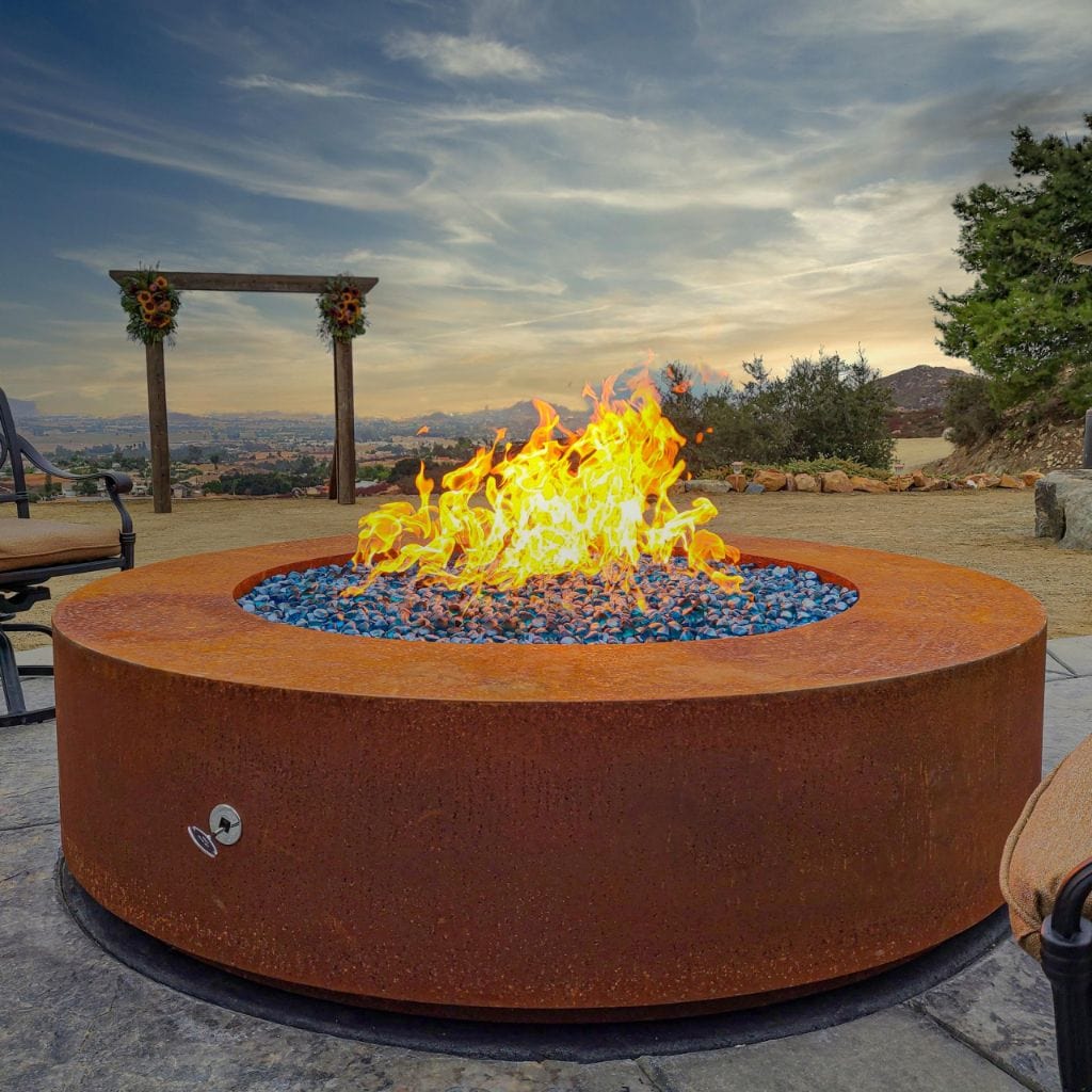 The Outdoor Plus 60" Unity Copper & Corten Steel & Stainless Steel Round Fire Pit - 18" Tall