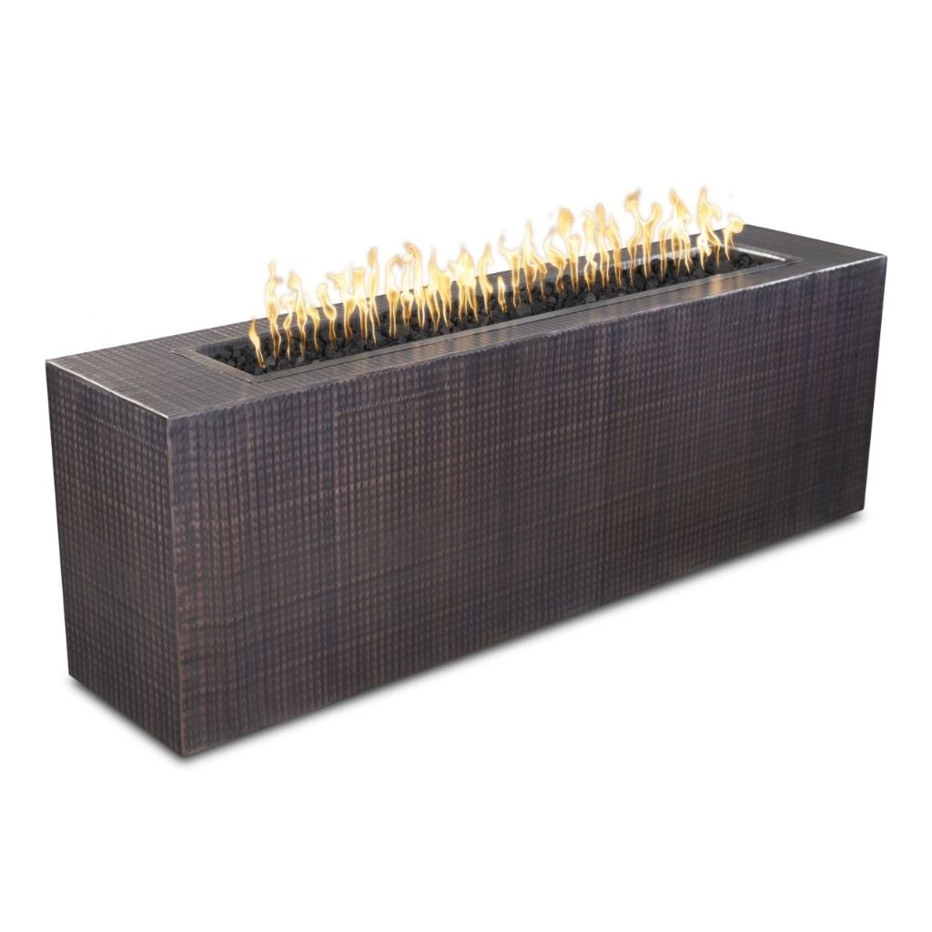 The Outdoor Plus 72" Carmen Copper & Corten Steel & Stainless Steel Rectangle Fire Pit - 16" tall