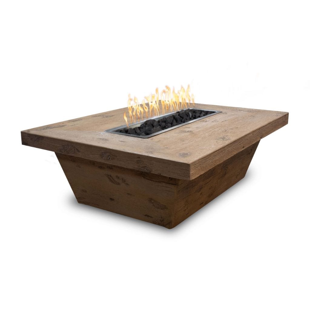 The Outdoor Plus 72" Carson GFRC Wood Grain Concrete Rectangle Gas Fire Pit Table - 16" tall