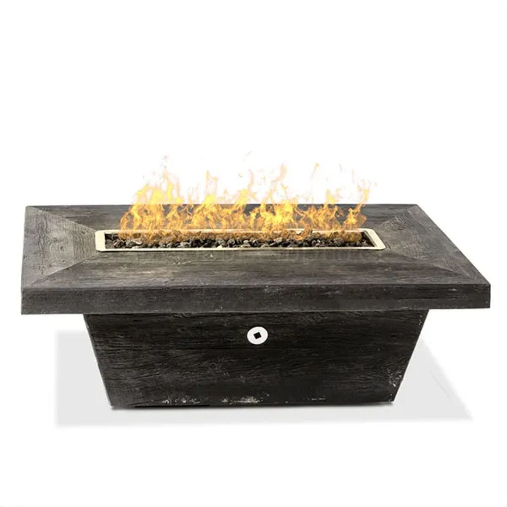 The Outdoor Plus 72" Carson GFRC Wood Grain Concrete Rectangle Gas Fire Pit Table - 16" tall