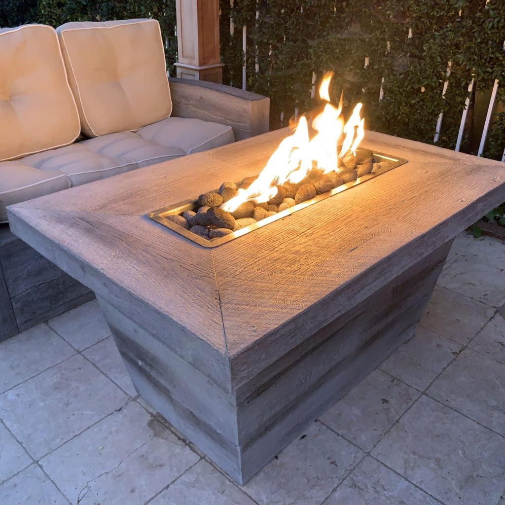 The Outdoor Plus 72" Carson GFRC Wood Grain Concrete Rectangle Gas Fire Pit Table - 16" tall