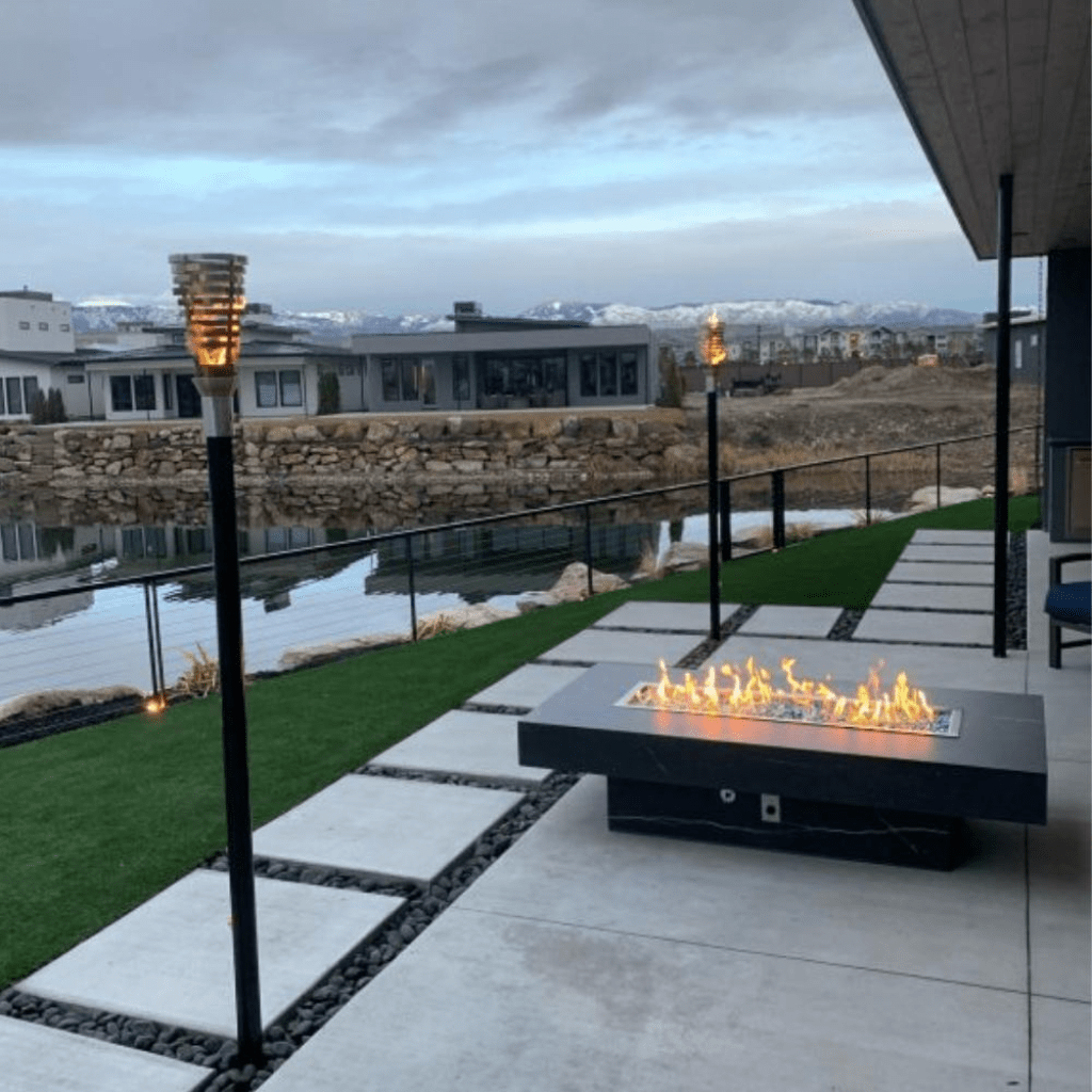 The Outdoor Plus 72" Newport GFRC Concrete Rectangle Liquid Propane Fire Table