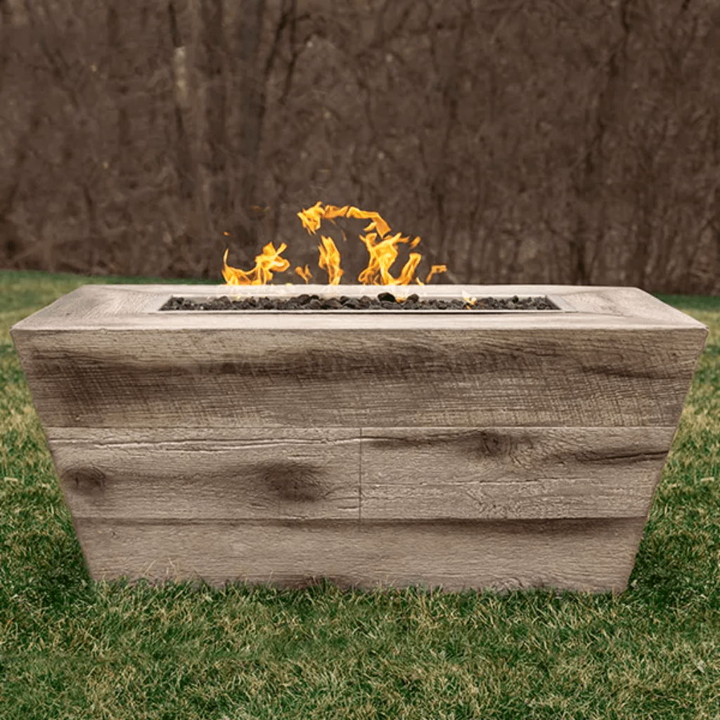The Outdoor Plus 72" Plymouth GFRC Wood Grain Concrete Rectangle Gas Fire Pit - 24" tall