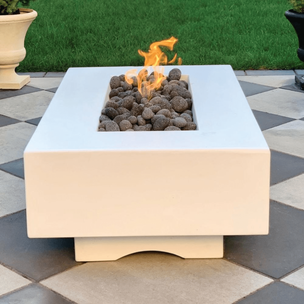 The Outdoor Plus 84" Del Mar GFRC Concrete Rectangle Liquid Propane Fire Pit Table