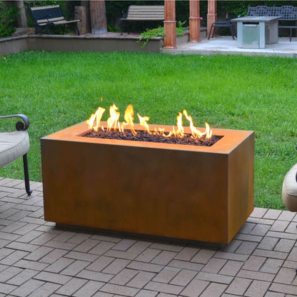 The Outdoor Plus 84" Pismo Copper & Corten Steel & Stainless Steel Rectangle Fire Pit Table