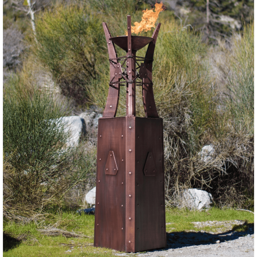 The Outdoor Plus 87" Bastille Hammered Copper Square Gas Fire Tower