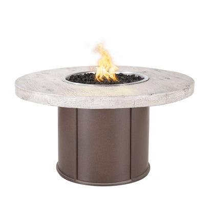 The Outdoor Plus Fresno 60" Ebony Concrete Top & Silver Vein Powder Coat Base Wood Grain GFRC Natural Gas Fire Table with 110V Electronic Ignition
