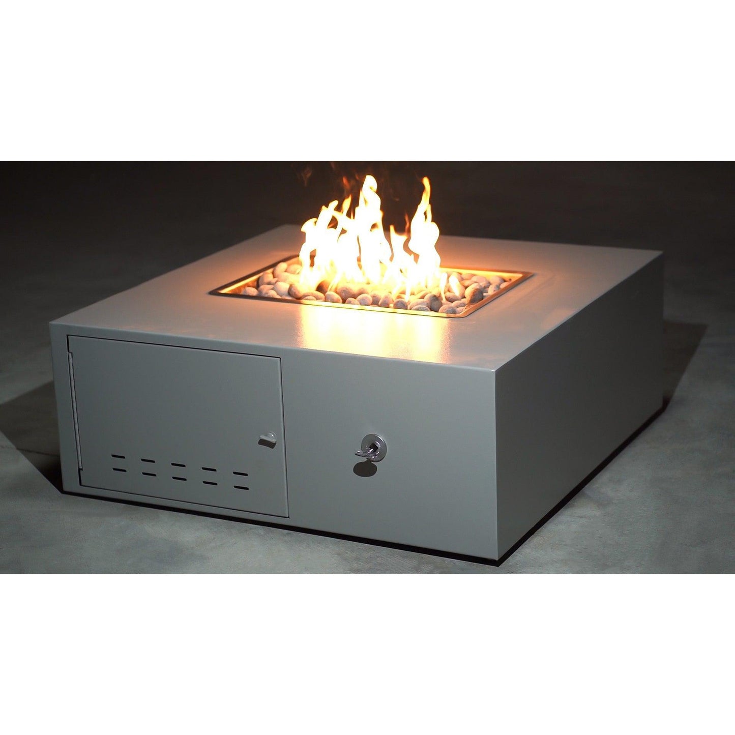 The Outdoor Plus Gallaway 60" White Powder Coated Natural Gas Fire Pit with 12V Electronic Ignition