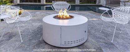 The Outdoor Plus Isla 42" Black Powder Coated Metal Natural Gas Fire Pit with Match Lit with Flame Sense Ignition & Gravity Lounge Chair