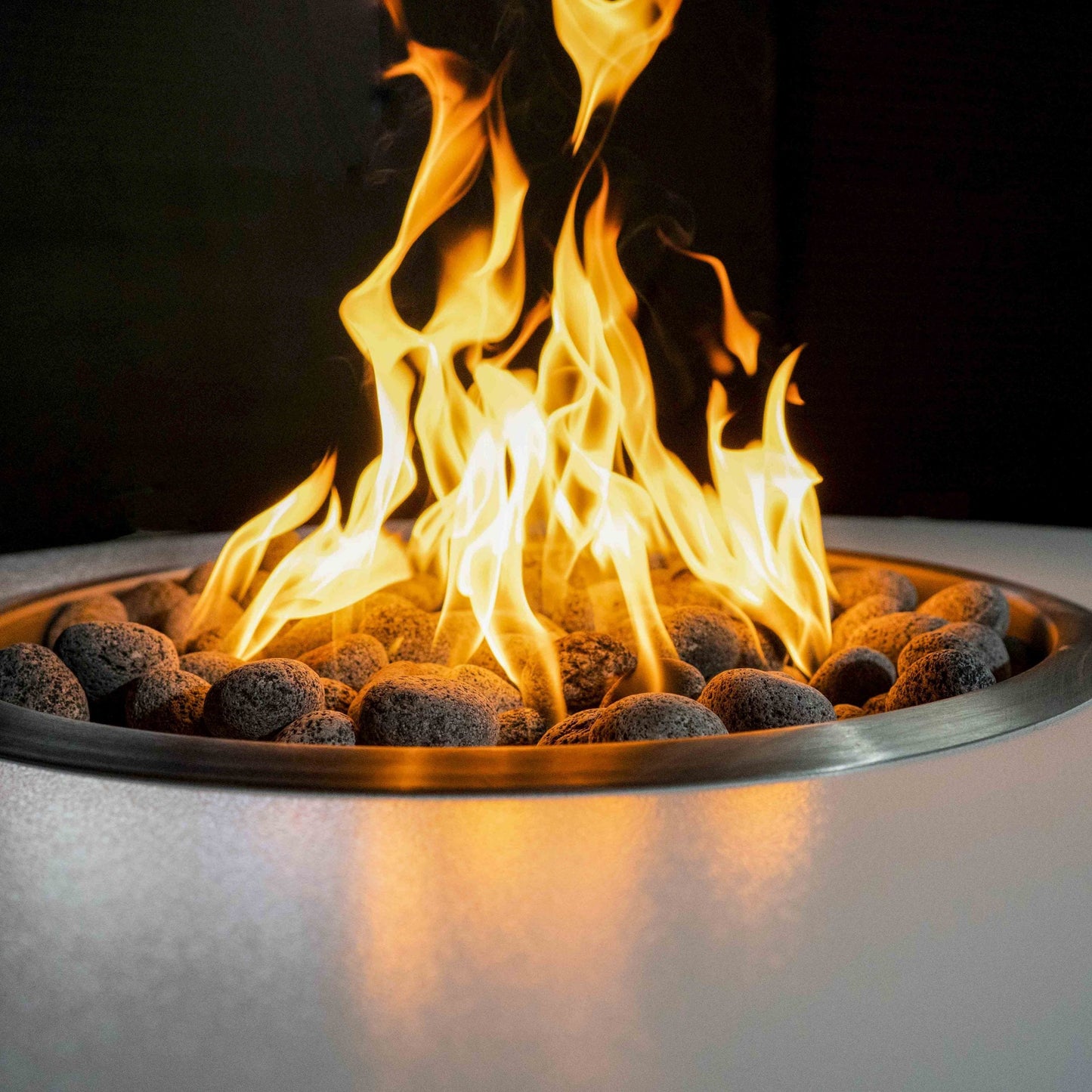 The Outdoor Plus Isla 42" White Powder Coated Metal Natural Gas Fire Pit with 110V Electronic Ignition