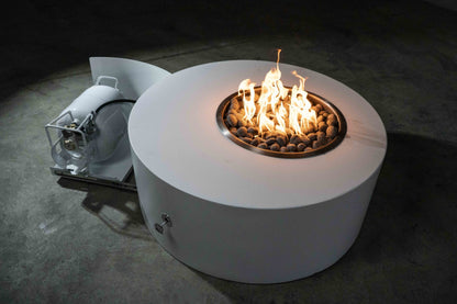 The Outdoor Plus Isla 60" White Powder Coated Metal Liquid Propane Fire Pit with Match Lit Ignition