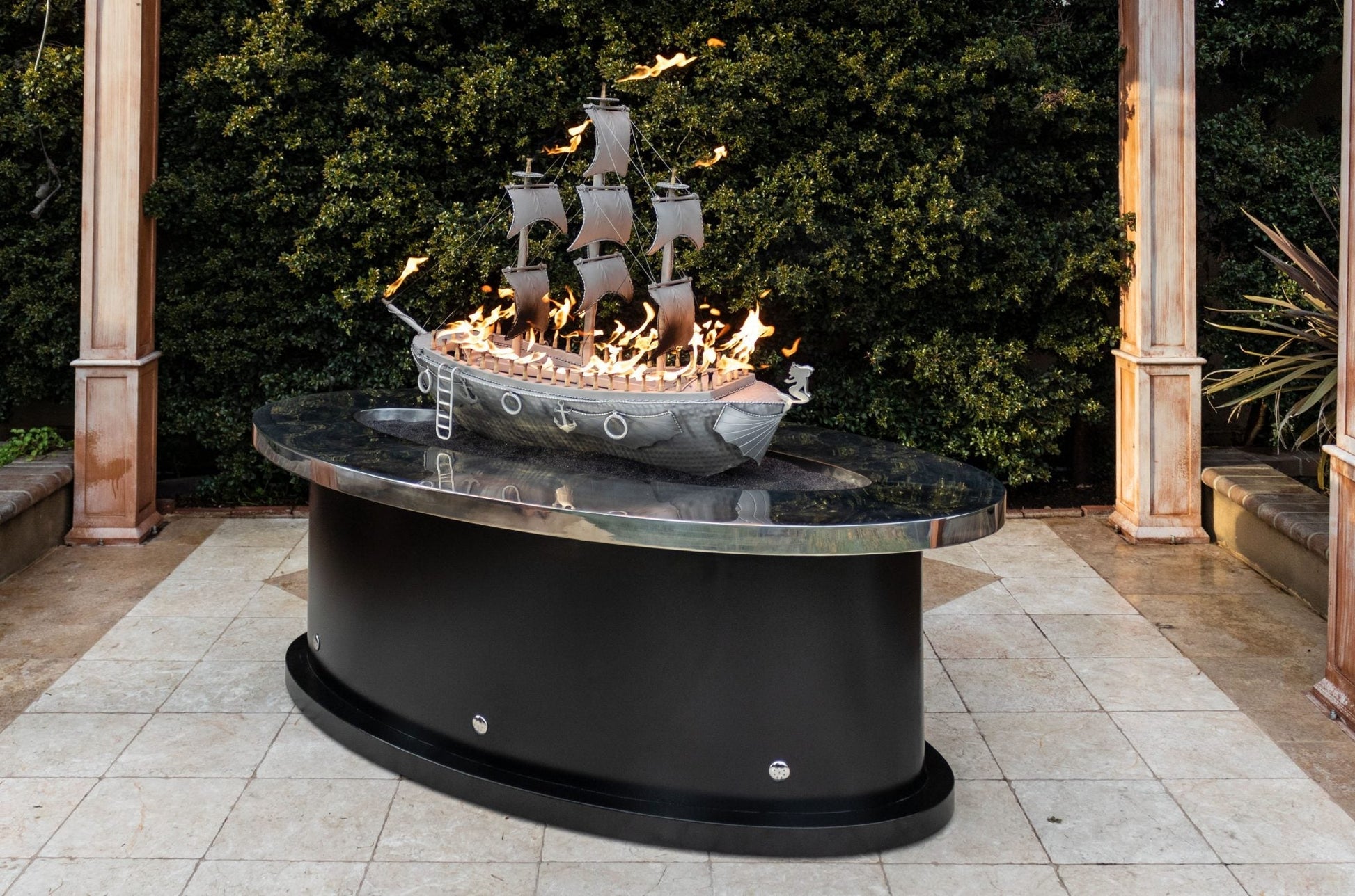 The Outdoor Plus La Pinta 72" Gray Powder Coated Natural Gas Fire Pit with Match Lit Ignition