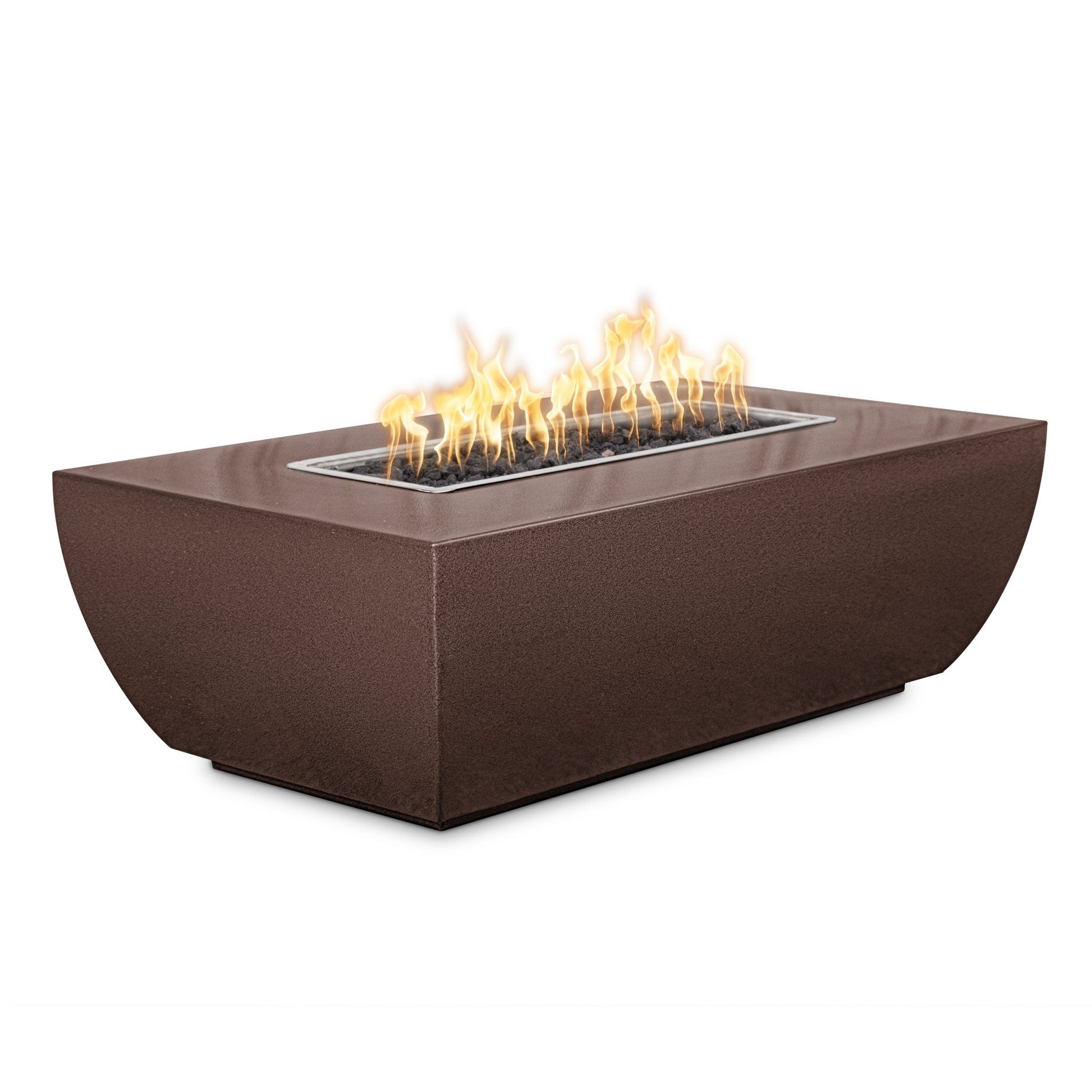 The Outdoor Plus Linear Avalon 48" Hammered Copper Natural Gas Fire Pit 15” Tall with 12V Electronic Ignition