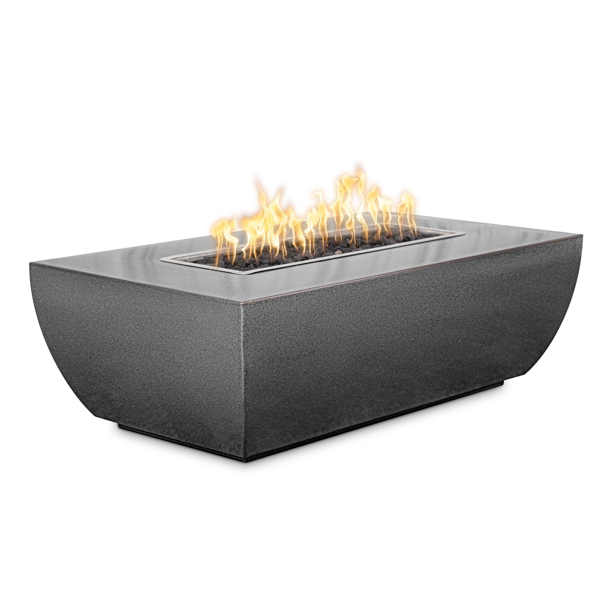The Outdoor Plus Linear Avalon 48" Hammered Copper Natural Gas Fire Pit 15” Tall with Match Lit with Flame Sense Ignition