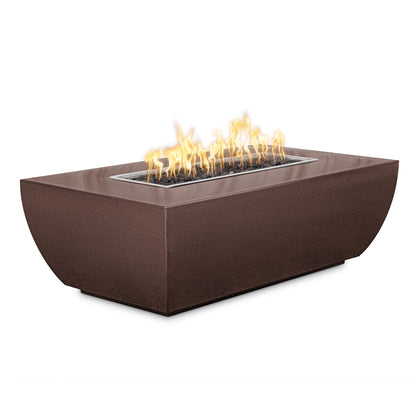 The Outdoor Plus Linear Avalon 48" Hammered Copper Natural Gas Fire Pit 15” Tall with Match Lit with Flame Sense Ignition