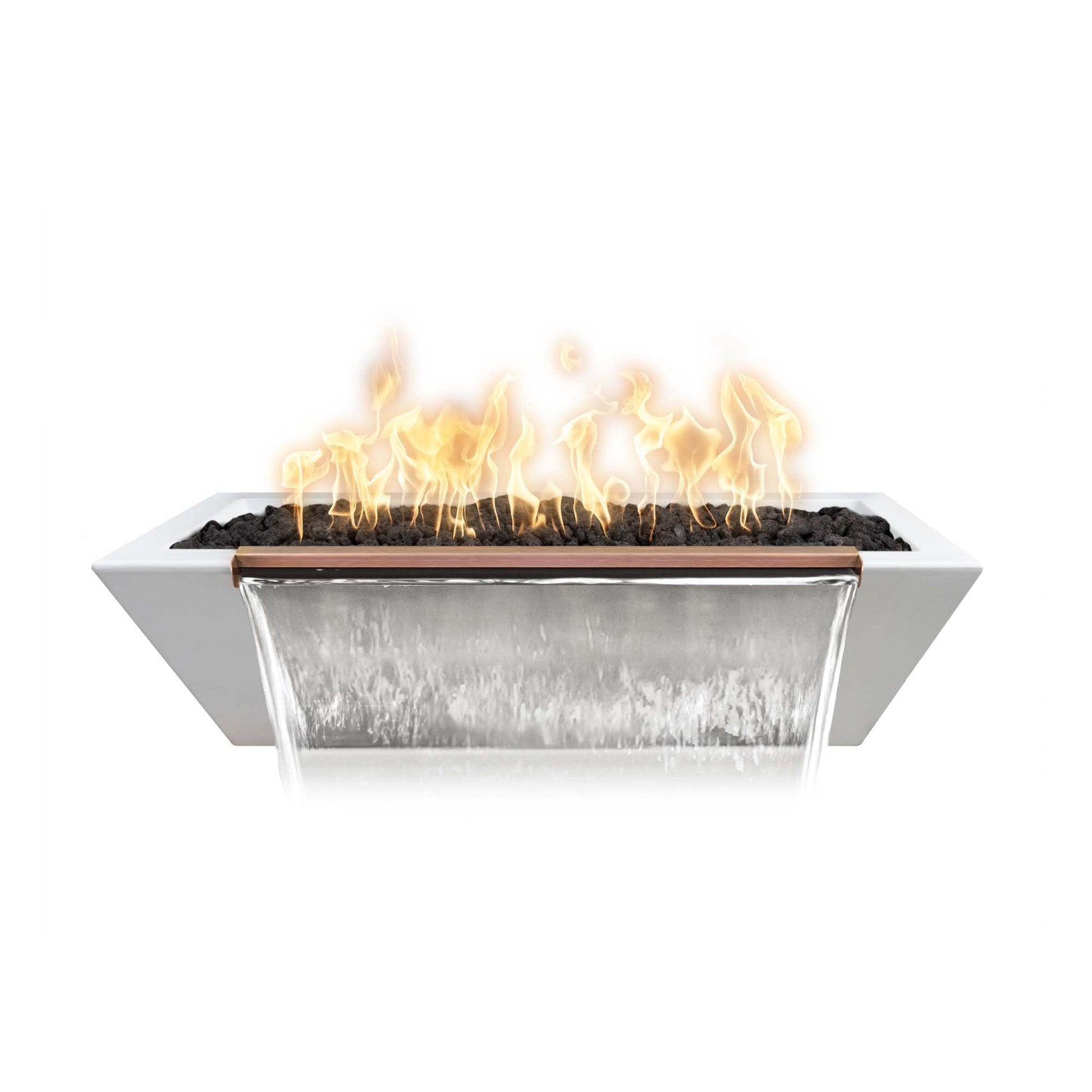 The Outdoor Plus Linear Maya 48" Ash GFRC Concrete Liquid Propane Fire & Water Bowl with Match Lit with Flame Sense Ignition