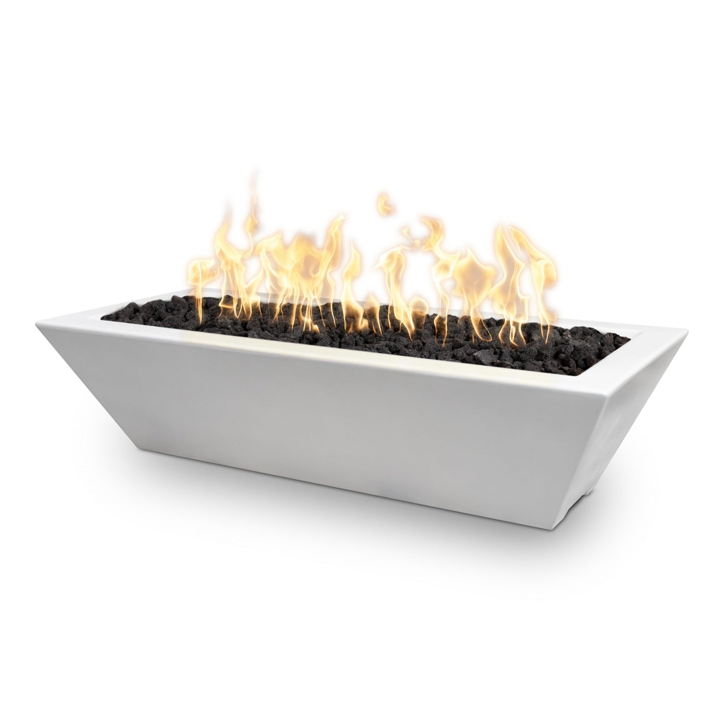 The Outdoor Plus Linear Maya 48" Ash GFRC Concrete Natural Gas Fire Bowl with Match Lit with Flame Sense Ignition