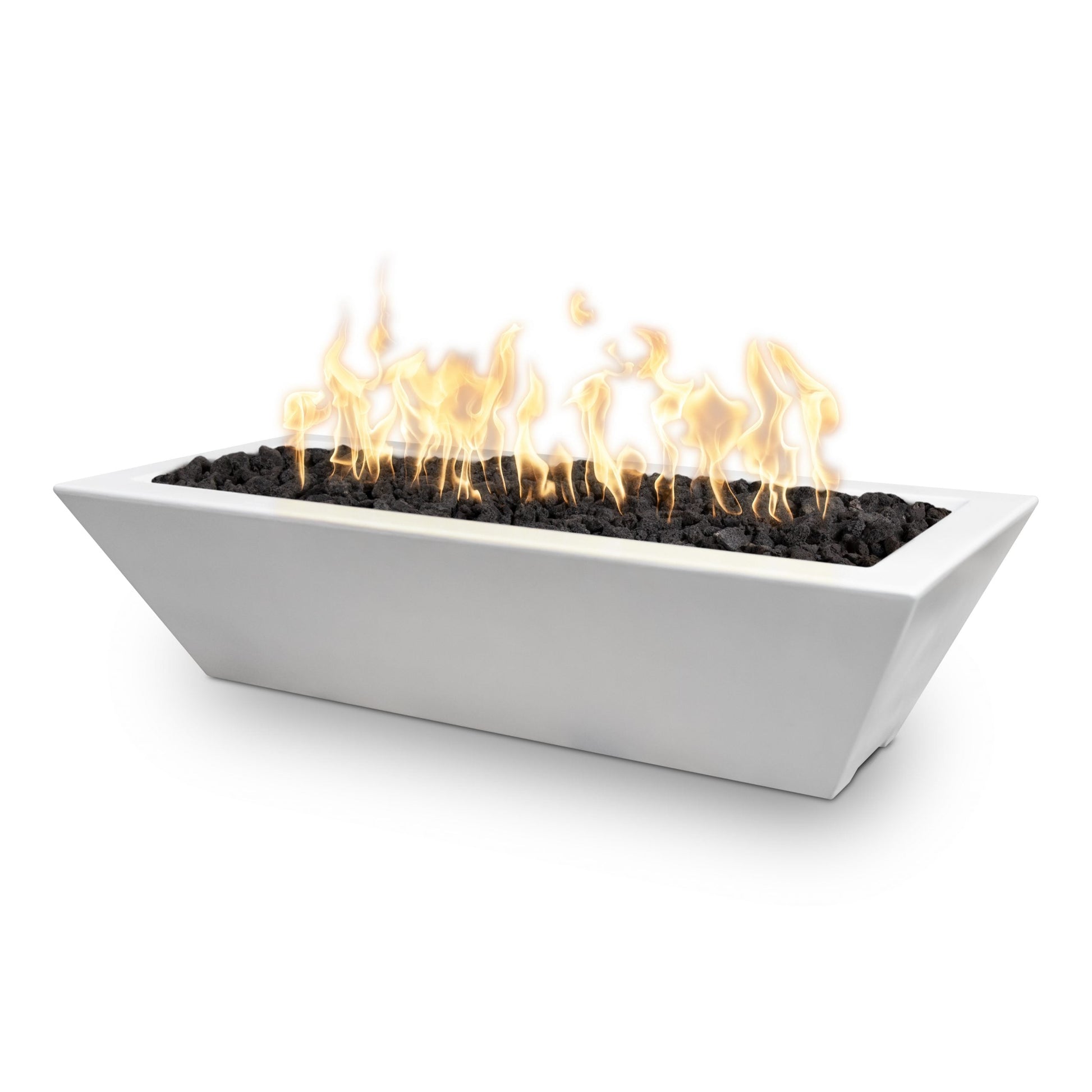 The Outdoor Plus Linear Maya 48" Rustic White GFRC Concrete Natural Gas Fire Bowl with Match Lit with Flame Sense Ignition