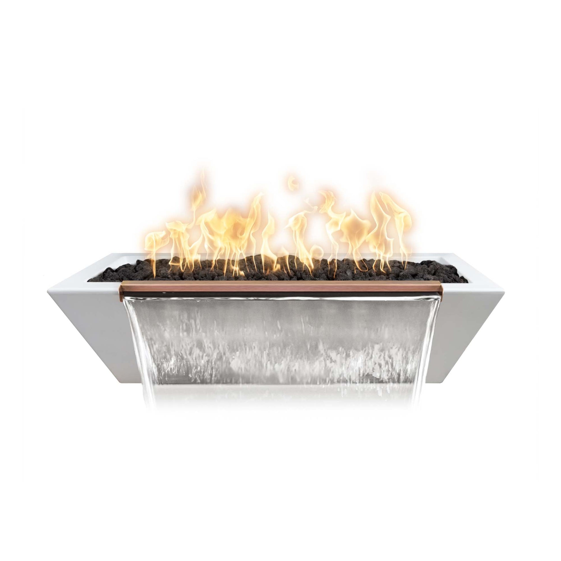 The Outdoor Plus Linear Maya 60" Metallic Pearl GFRC Concrete Liquid Propane Fire & Water Bowl with Match Lit with Flame Sense Ignition