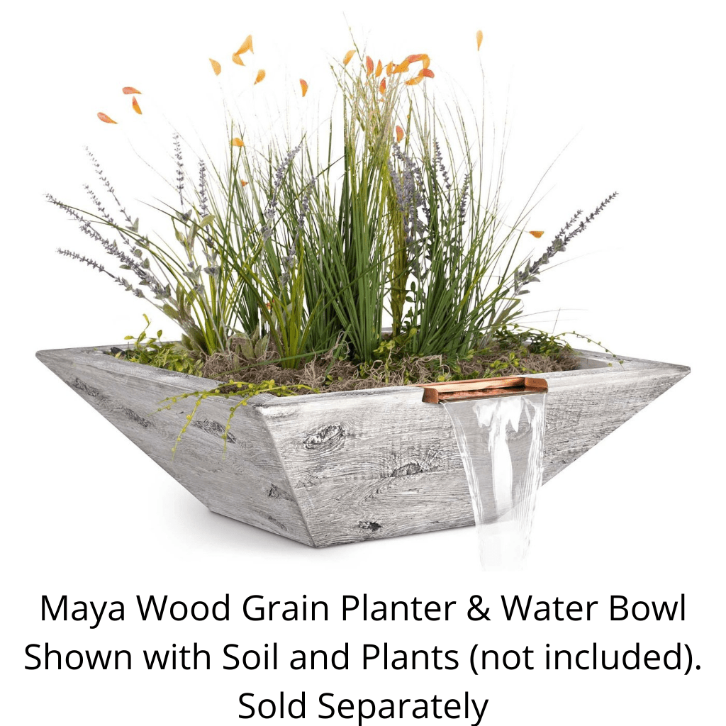 The Outdoor Plus Maya GFRC Wood Grain Concrete Square Planter & Water Bowl