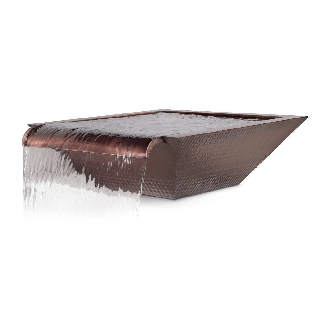 The Outdoor Plus Maya Hammered Copper Wide Spillway Square Water Bowl