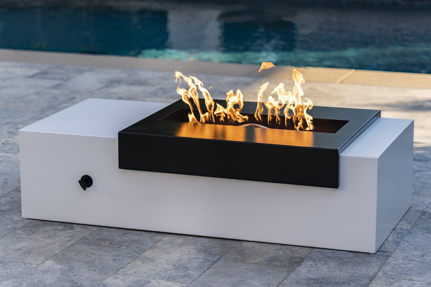 The Outdoor Plus Moonstone Black & White 60" Powder Coated Metal Fire Pit Propane Gas with 110V Electronic Ignition