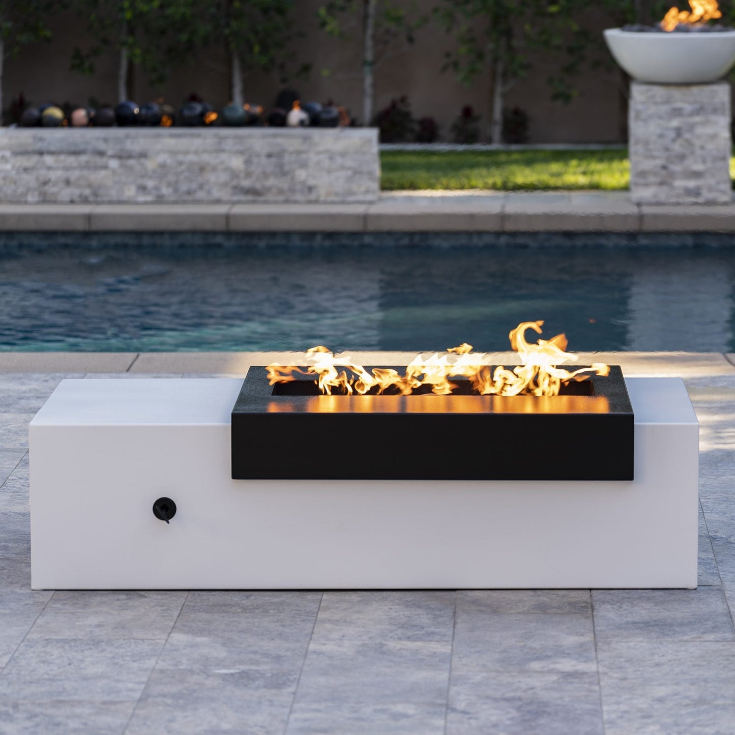 The Outdoor Plus Moonstone Black & White 60" Powder Coated Metal Fire Pit Propane Gas with Flame Sense with Spark Ignition