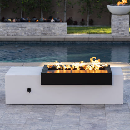 The Outdoor Plus Moonstone Black & White 72" Powder Coated Metal Fire Pit Propane Gas with Flame Sense with Spark Ignition