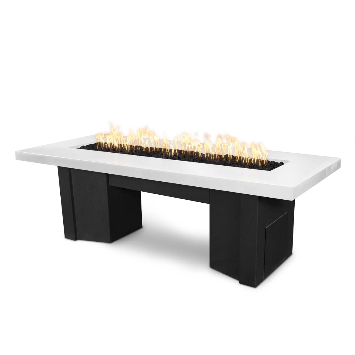 The Outdoor Plus Rectangular Alameda 30" Black & White Powder Coated Liquid Propane Fire Pit with 110V Electronic Ignition