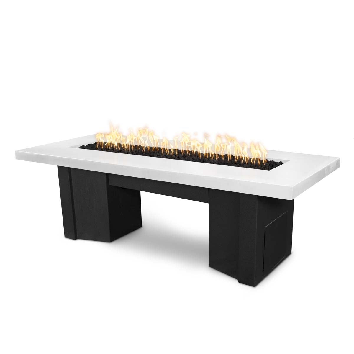 The Outdoor Plus Rectangular Alameda 48" Black & White Powder Coated Natural Gas Fire Pit with 110V Electronic Ignition
