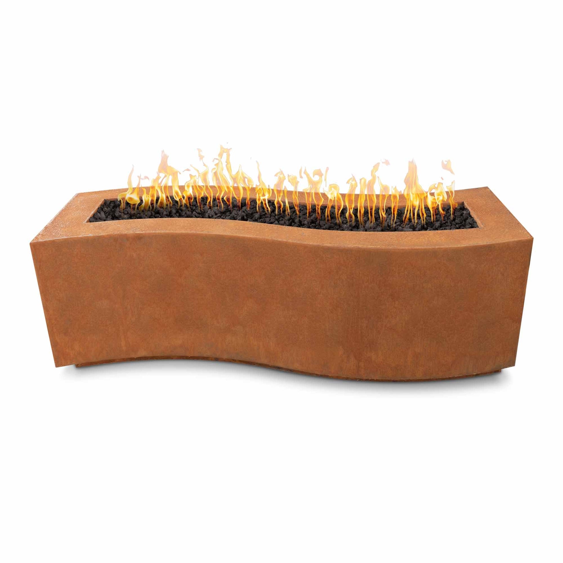 The Outdoor Plus Rectangular Billow 60" Hammered Copper Liquid Propane Fire Pit with 12V Electronic Ignition
