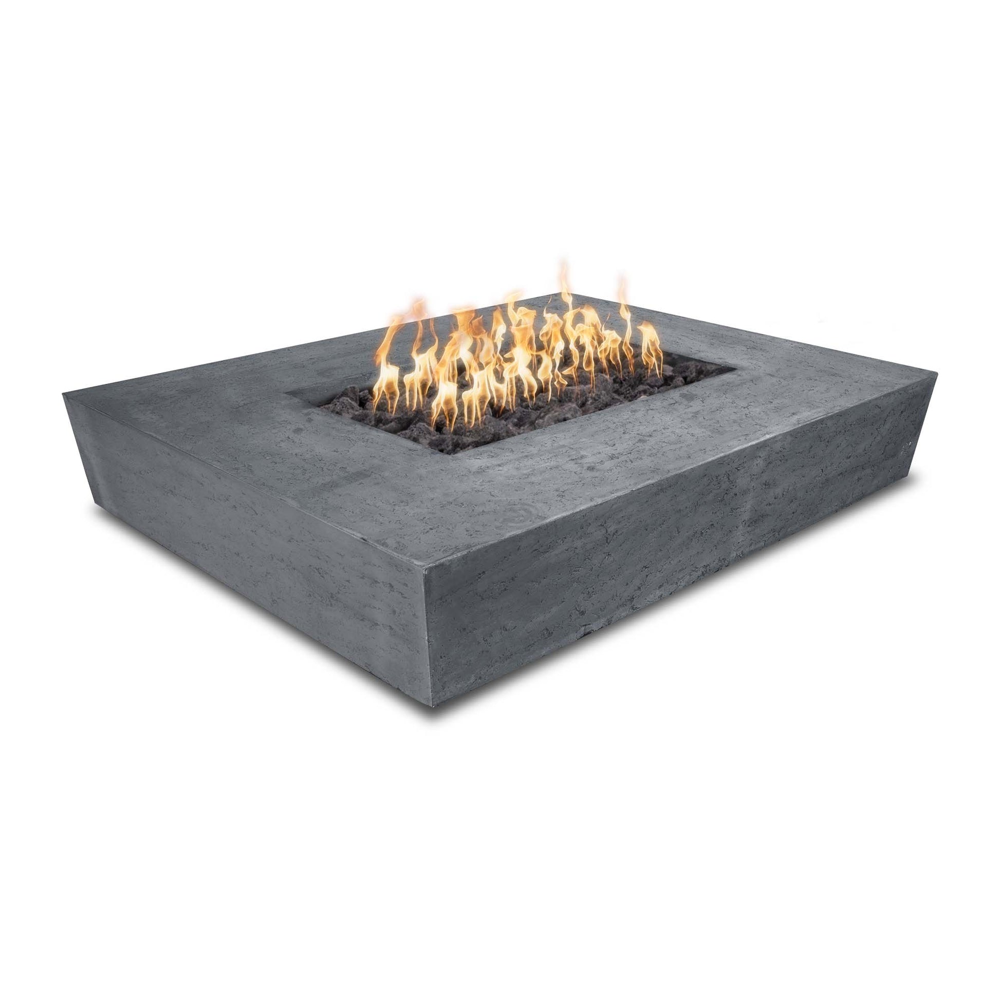 The Outdoor Plus Rectangular Heiko 58" Ash GFRC Concrete Liquid Propane Fire Pit with 12V Electronic Ignition