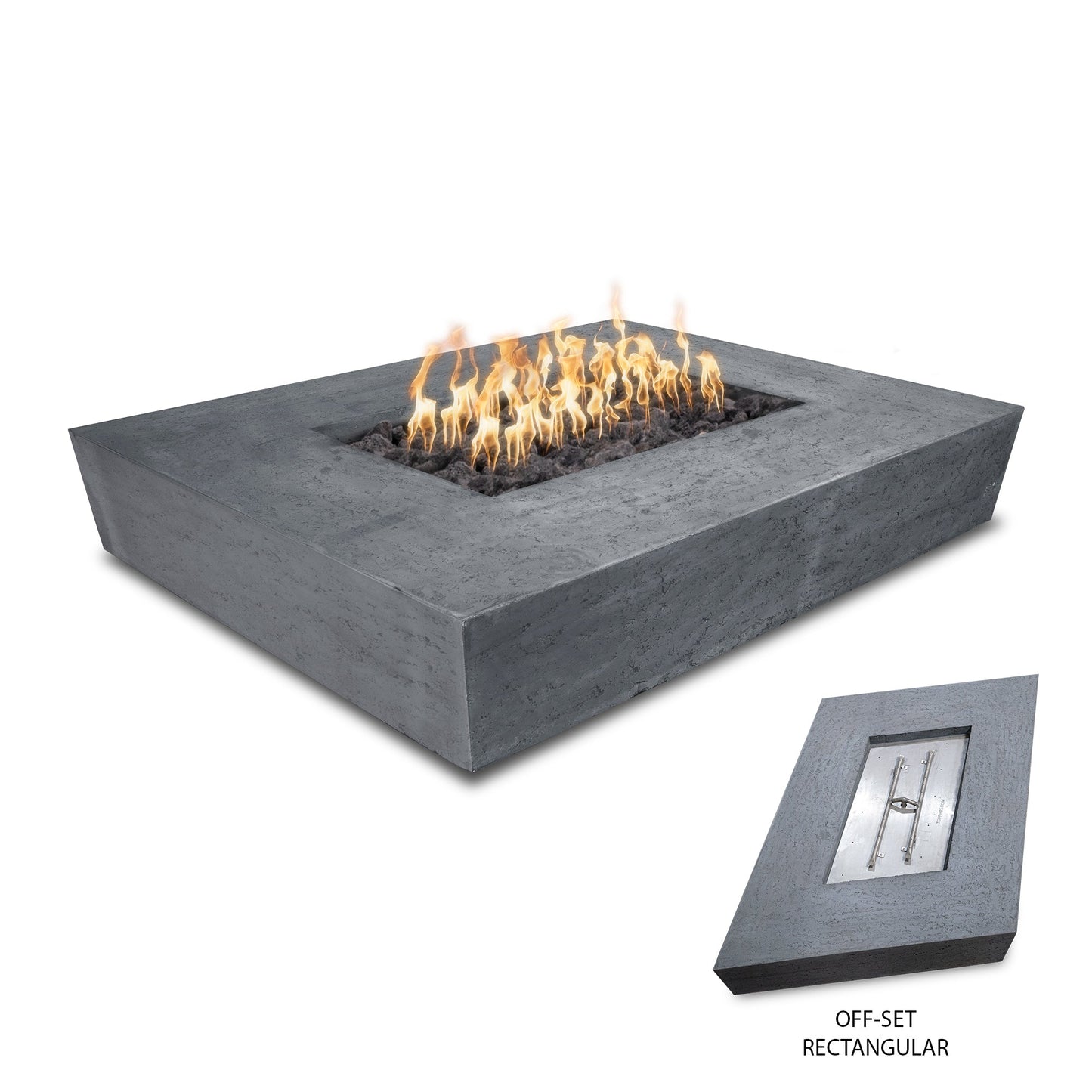The Outdoor Plus Rectangular Heiko 58" Black GFRC Concrete Natural Gas Fire Pit with 110V Electronic Ignition