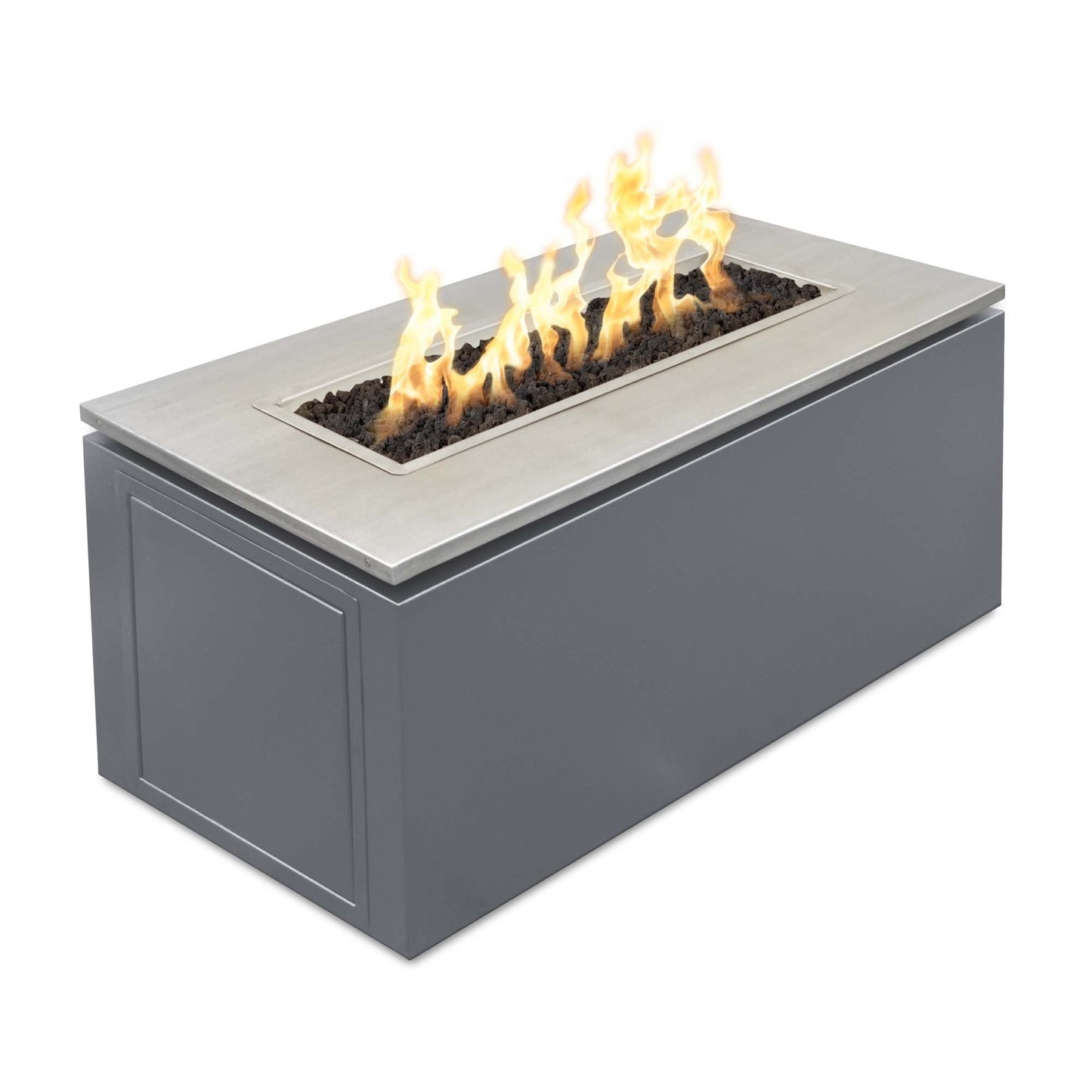 The Outdoor Plus Rectangular Merona 46" Corten Steel Liquid Propane Fire Pit with 110V Electronic Ignition